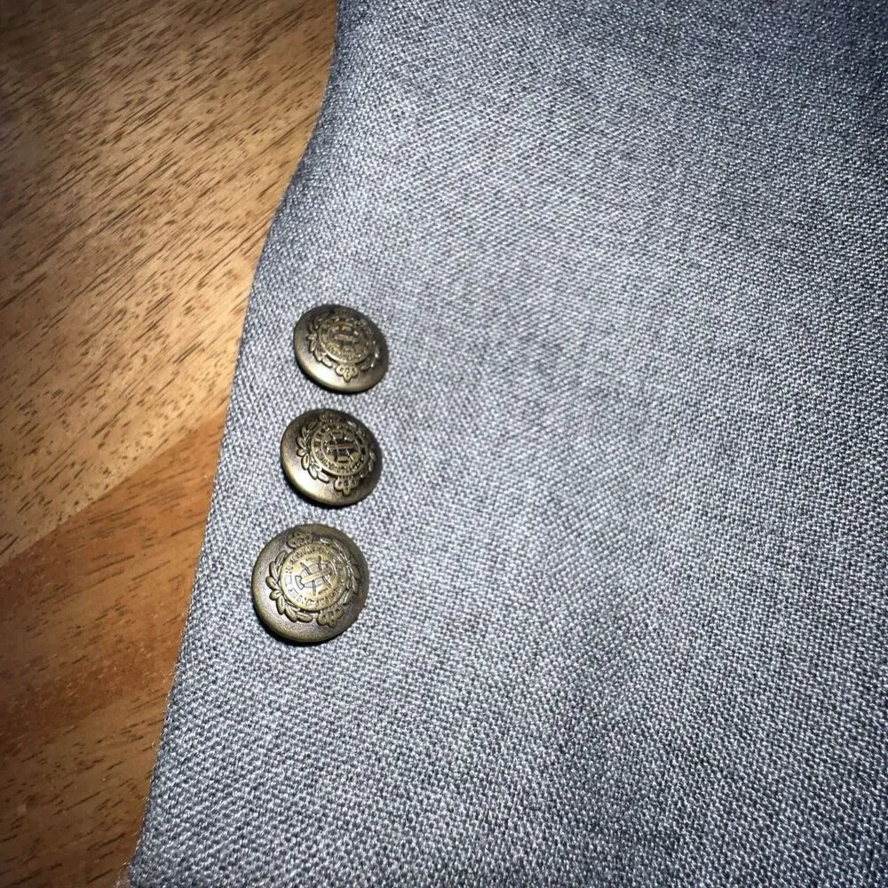 Vtg Bert Pulitzer‎ Mens Blazer Size 46R Gray Blazer Gold Button Wool Blend Coat